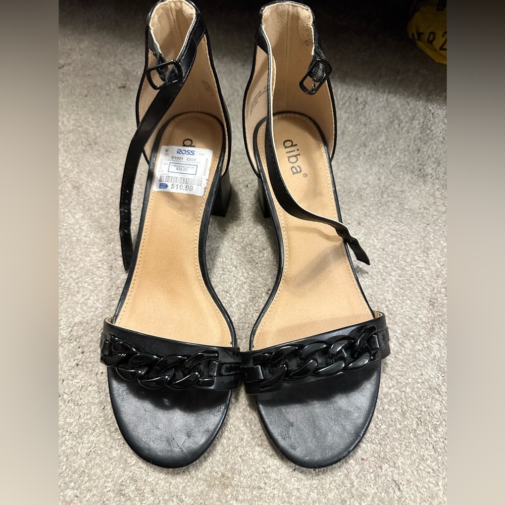 Diba Black Chain-Detail Ankle-Strap Block Heels
